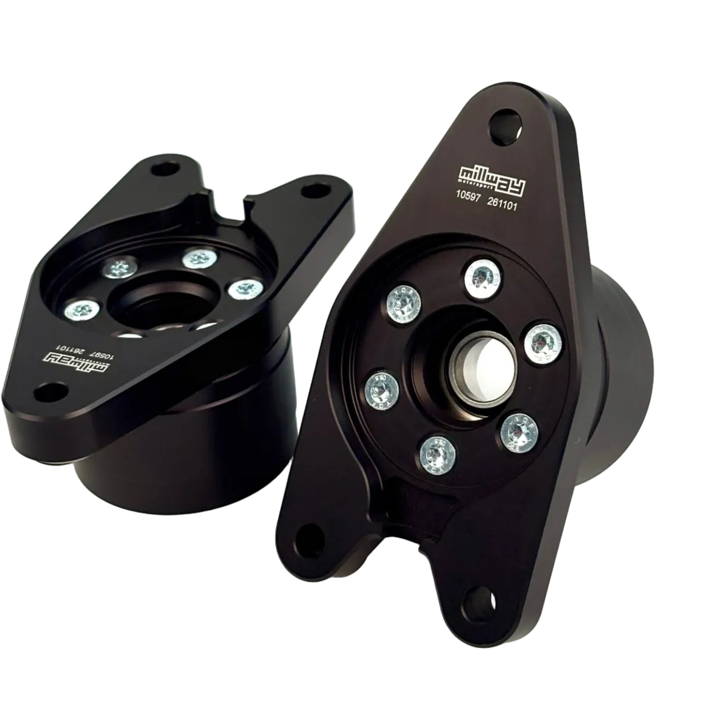 Millways Black Upper top mounts rear G8x with Uniball with white backgound.