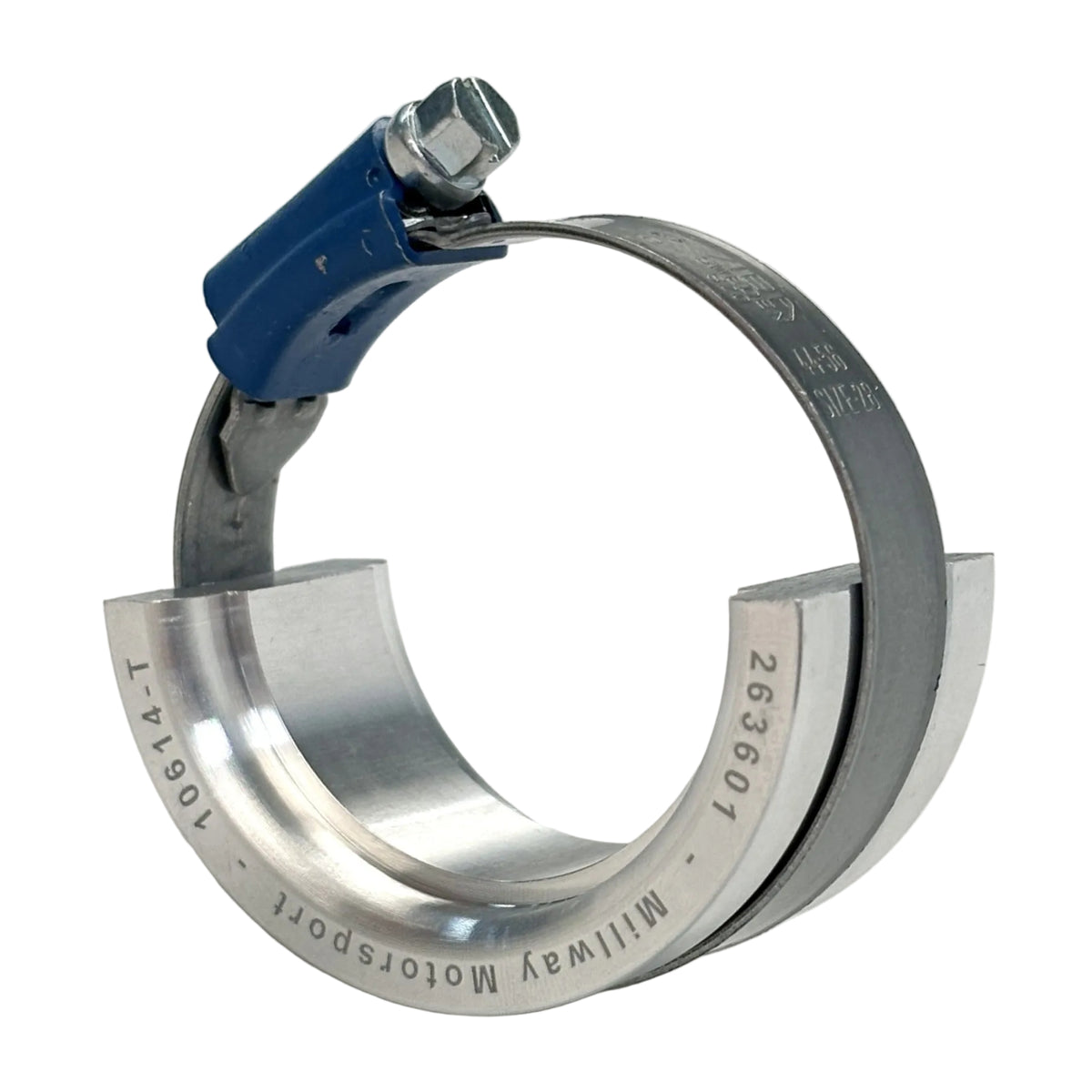 A silver metallic control arm tool for 90612  with engraved Millway Motorsport text and a hose clamp