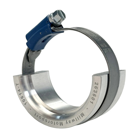 A silver metallic control arm tool for 90612  with engraved Millway Motorsport text and a hose clamp