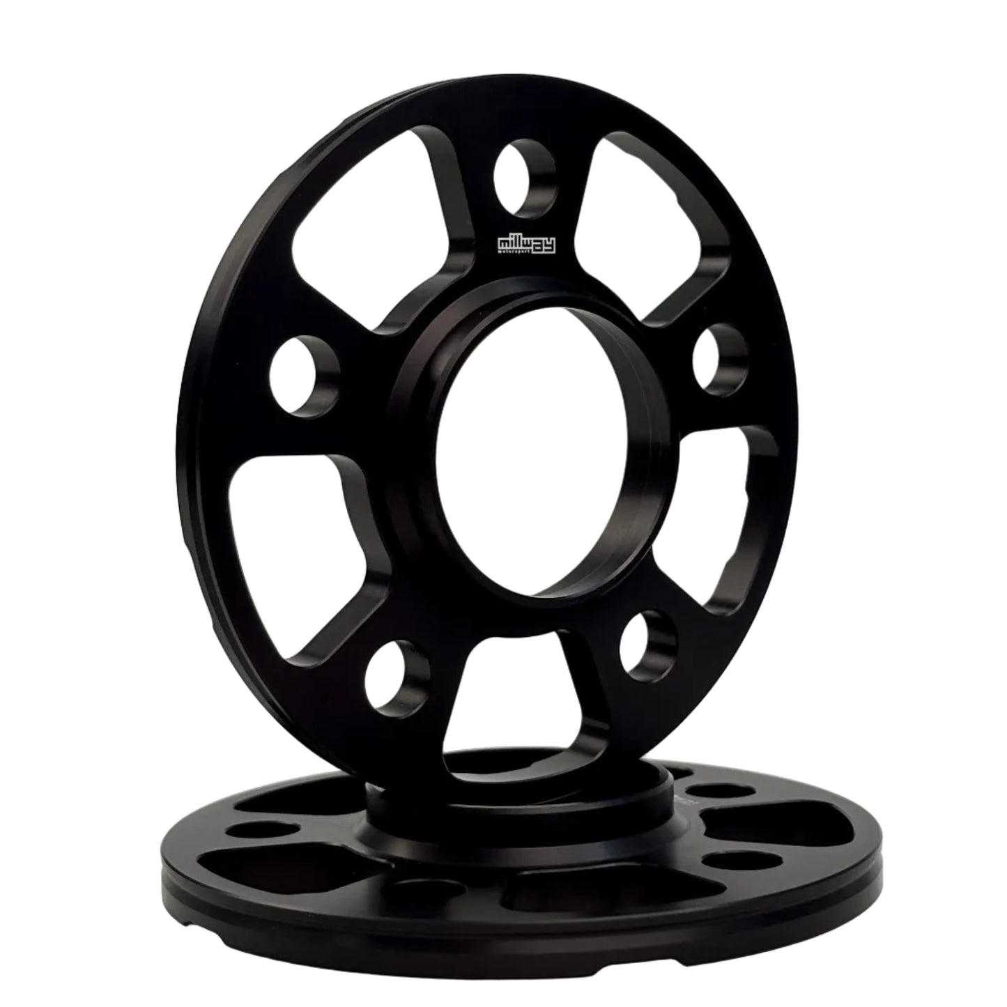 Black spacers on white background. Millway have 11mm,13mm,17mm and 21mm. 5x112.
