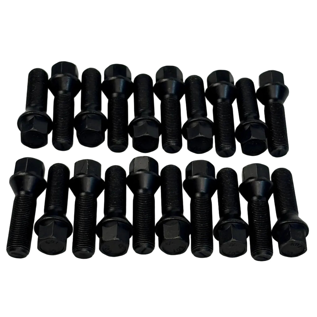 20 pieces Millway Black Wheelbolt M14X1.25 L40 on white background.