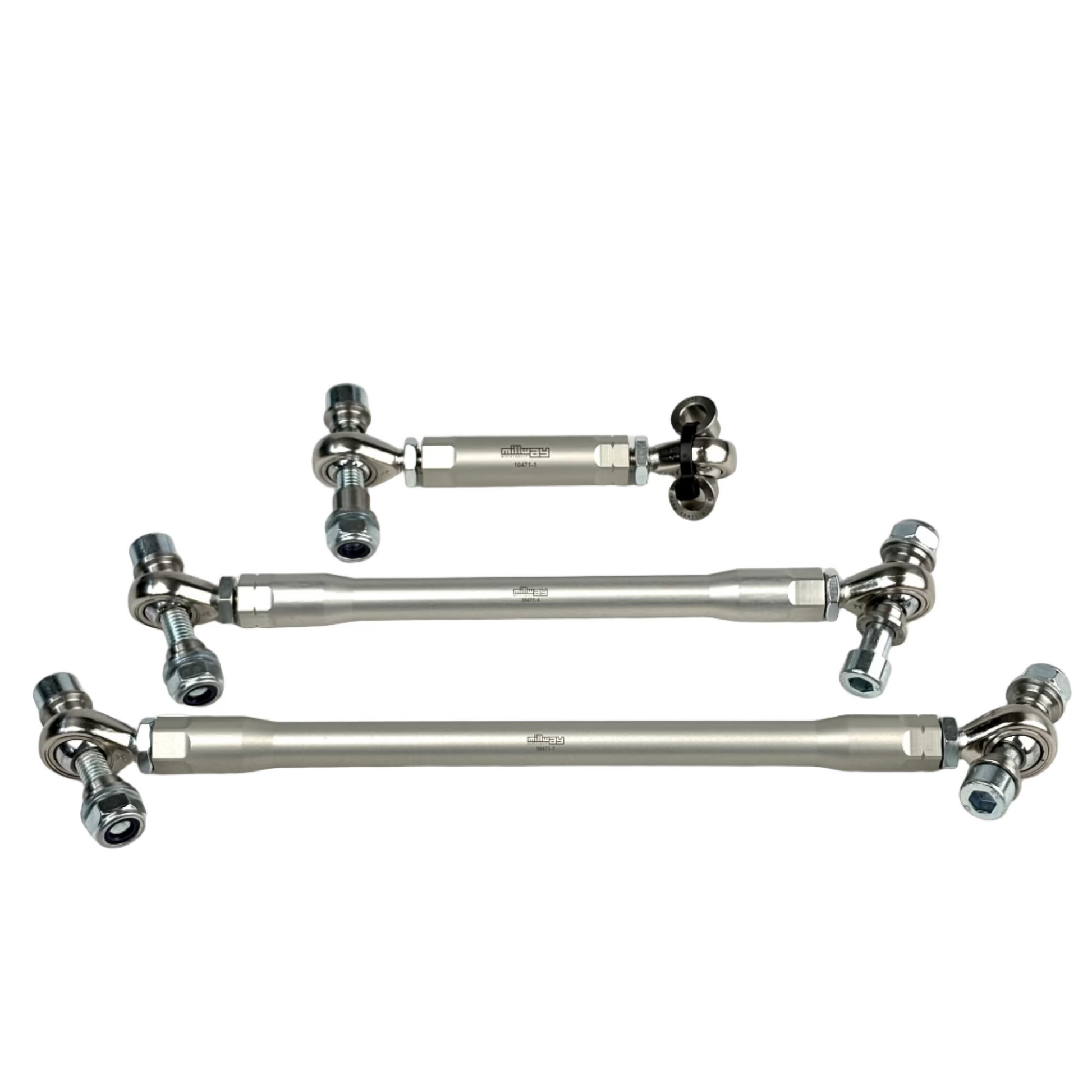 Swaybarlinks of various lengths with white background