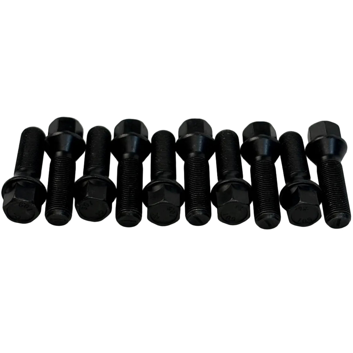 10 pieces Millway Black Wheelbolt M14X1.25 L40 on white background.