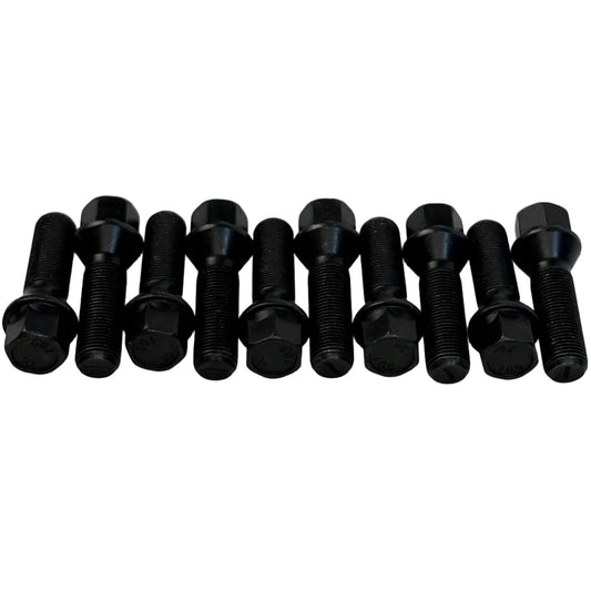 10 pieces Millway Black Wheelbolt M14X1.25 L40 on white background.
